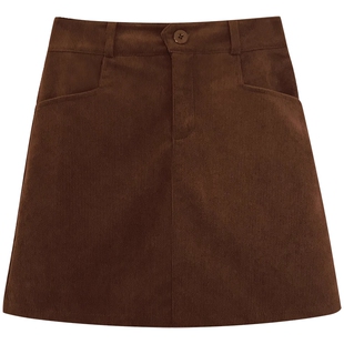 大码咖色半身裙女灯芯绒短裙小个子高腰A字裙包臀裙半裙胖mm秋冬