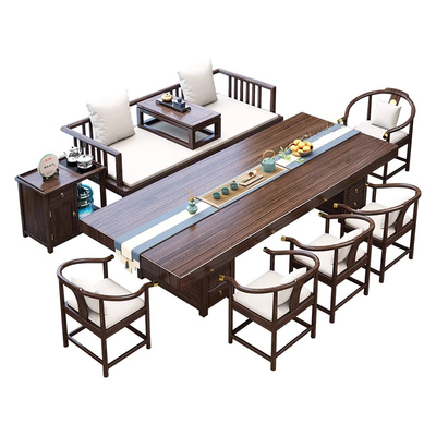 乌金木大板实木罗汉床茶桌椅组合客厅家用茶几办公室喝茶桌泡茶台