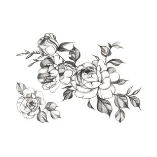 她画 暗黑系玫瑰 花臂纹身贴 大图案素花 防水女持久贴纸文身黑