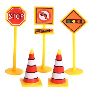 塑料交通路标路障蛋糕摆件 路锥雪糕筒红绿灯情景蛋糕装饰配件套