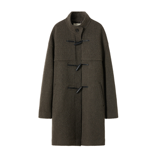 [博主同款]CROWNLESS 25冬新品羊驼羊毛呢复古牛角扣廓形立领大衣