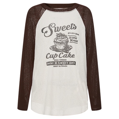 MOUSSY早秋新品休闲风撞色字母印花长袖T恤女028IAA90-0721