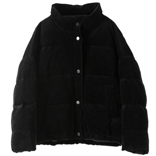 外单高货复古又洋气短款立领棉耗牛绒灯芯绒90白鹅绒羽绒服外套女