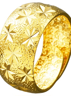 久不掉色拉丝光面满天星流星雨磨砂圈戒子福发财戒指环金黄色首饰