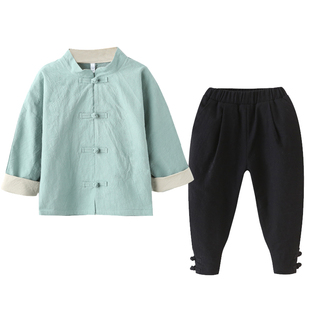 儿童唐装春秋季男童汉服套装中式服装宝宝棉麻长袖复古中国风童装