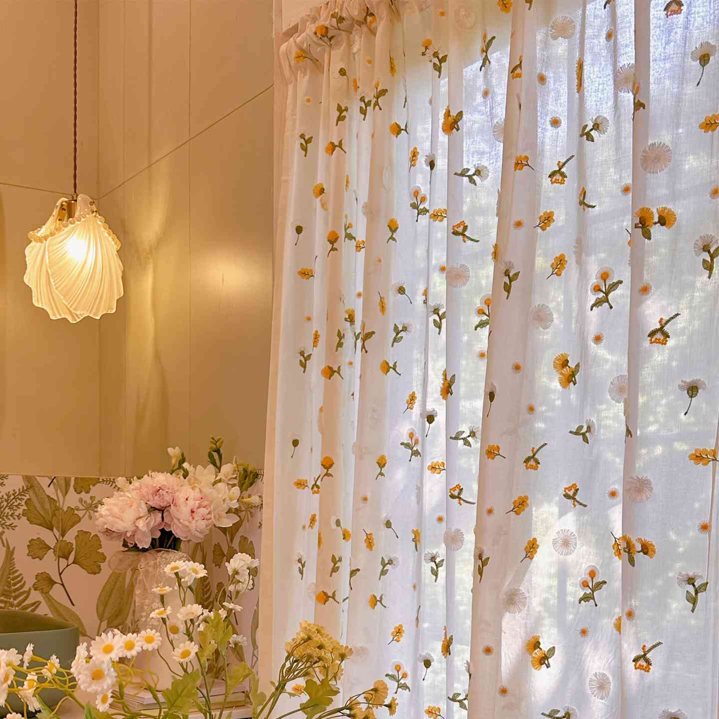 美式田园立体剪花透光不透人奶油风窗帘隔断帘门帘装饰短帘小窗帘