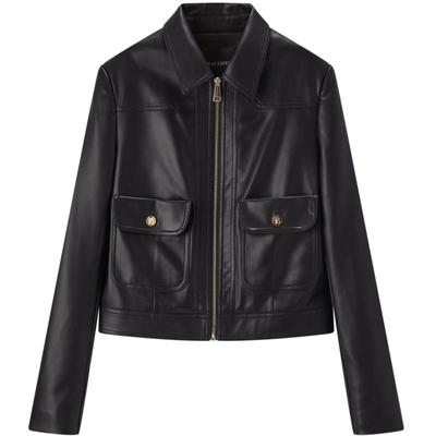 太平鸟pu翻领皮衣外套