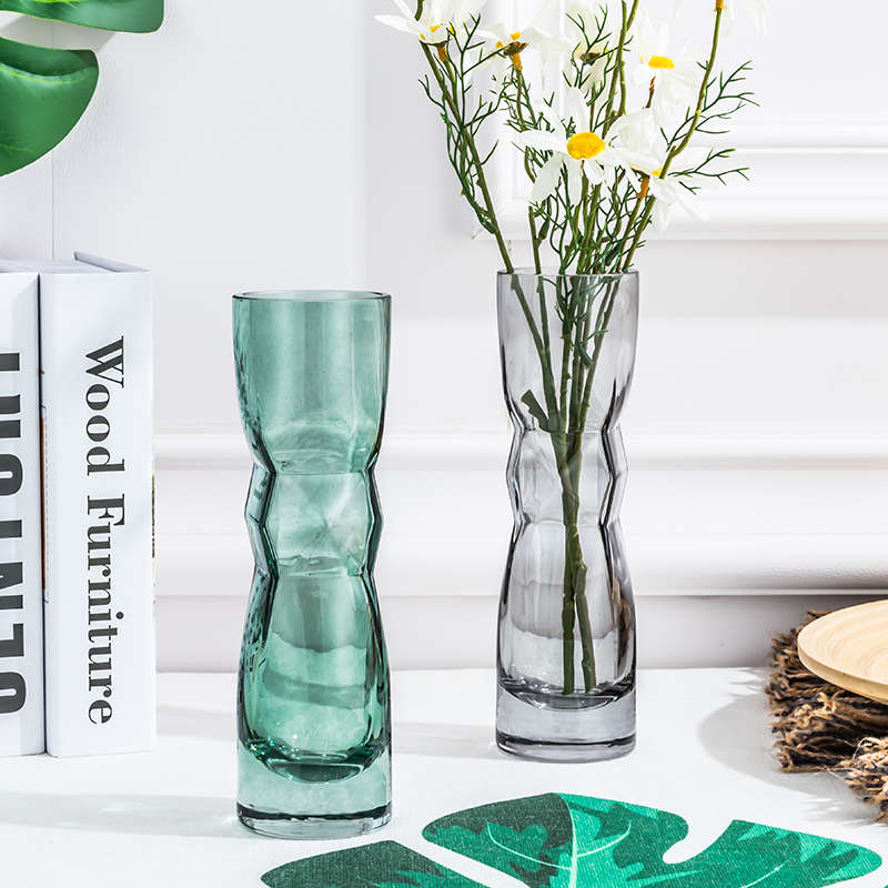 欧式单只花餐桌花瓶摆件小号玻璃透明装饰品客厅不规则彩色插花