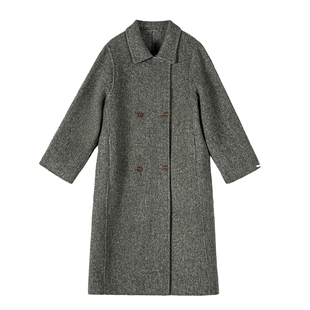 Amii【轻奢老钱风】2024冬双排扣绵羊毛双面呢女长款宽松外套大衣