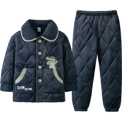 噜噜牛男童睡衣冬季法兰绒夹棉