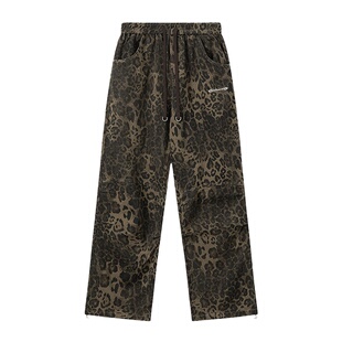 NOONOZ豹纹裤子男工装裤新款美式潮牌hiphop宽松直筒小众休闲裤