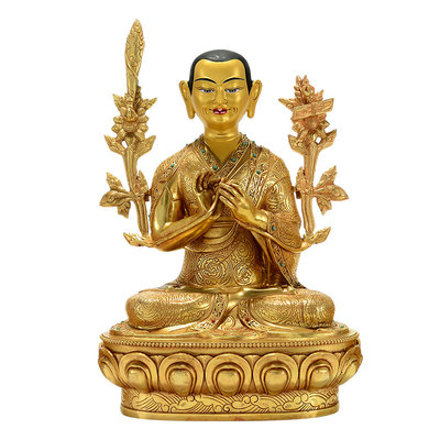 全鎏金宗喀巴三师徒铜像摆件