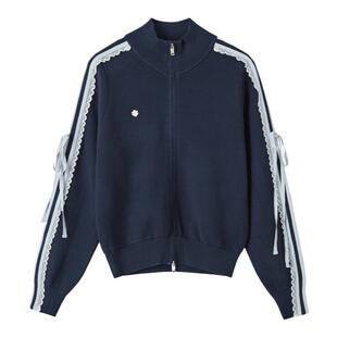 换季折扣SOMESOWE蝴蝶结蕾丝拼接运动针织开衫女外套上衣秋季新款