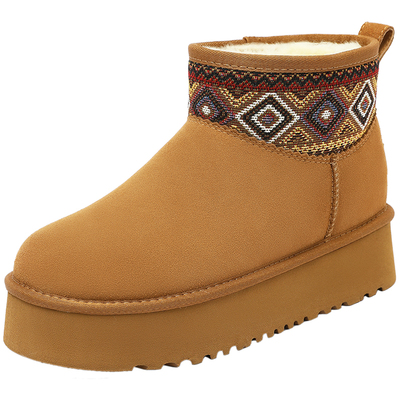 UBZ防水民族风加绒雪地靴厚底