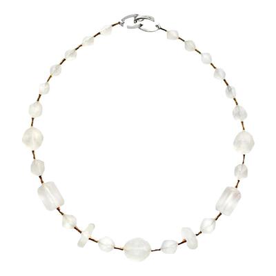 朗睦原创天然磨砂白水晶手工项链