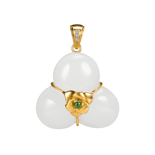 和合玉器和田玉羊脂白玉18k金镶玉挂件玉石山料吊坠项链三叶草女