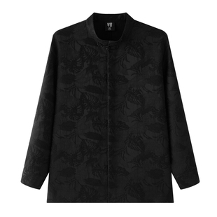 半墨大码男装新中式衬衫男2026春季新款外套胖子提花立领盘扣衬衣