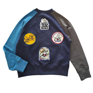 威廉家|26ss春款 童趣潮牌重工撞色青少年女童男童徽章毛圈棉卫衣