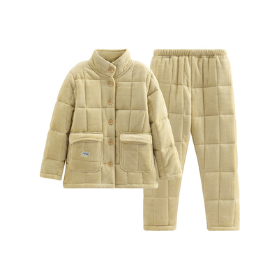 芬腾情侣睡衣冬季珊瑚绒夹棉套装