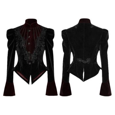 哥特丝绒短外套宫延风刺绣上衣女