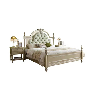 美式轻奢双人床主卧1.8米法式实木高箱储物床公主床婚床罗马柱床