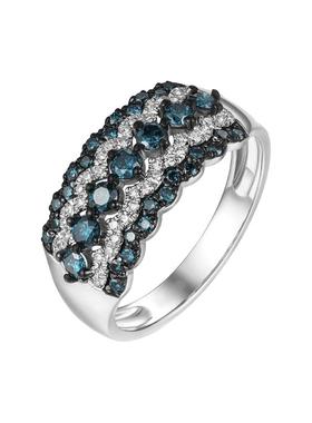 天然蓝色钻石波浪交织宽版戒指