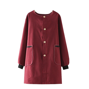 厨房耐磨围裙长袖女秋冬罩衣正穿系扣加肥加大干活工作服透气外穿