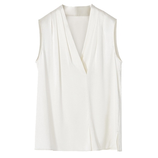 【朗姿Basic衣橱】真丝女士衬衫夏季新款气质V领白色衬衣淡人上衣