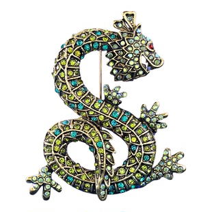 新款奢华复古龙形胸针女士水钻镀金别针彩色宝石配饰高级感复古风