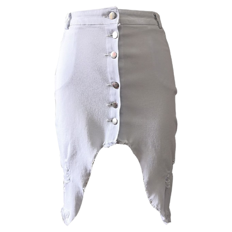 Single-Breasted Solid Slit Denim Skirt单排扣纯色开衩牛仔短裙