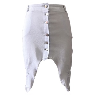 Single-Breasted Solid Slit Denim Skirt单排扣纯色开衩牛仔短裙