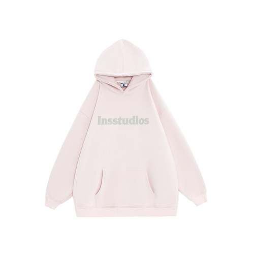 INSstudios 国潮牌情侣美式立体发泡logo连帽卫衣重磅加绒连帽衫