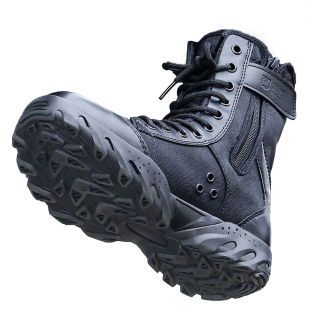 新款作战靴男士高帮登山超轻快反靴安检轻便战术靴黑色保安训练鞋