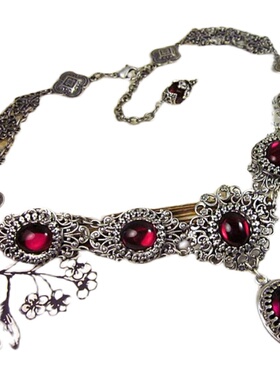 中世纪红色宝石掐丝新娘婚礼项链