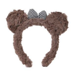 可爱卡通掌门狗毛绒发箍女秋冬毛茸茸小熊耳朵蝴蝶结头箍洗脸发卡