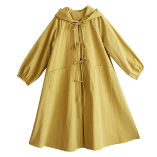 【远方有约】连帽百搭中长款风衣女款2025春秋季文艺纯棉系带外套