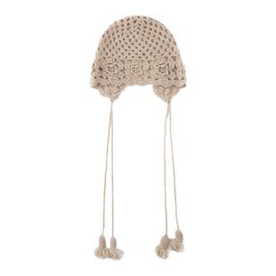 软糯~100%纯山羊绒帽子女士镂空针织纯手工手工钩花时尚小辫帽