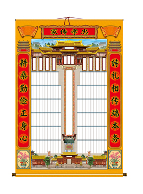布料家堂轴祖先牌位祠堂世系图