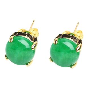 2024新款日韩S925纯银镶嵌耳钉女式小阳绿蛋面玉髓耳饰精致简约款