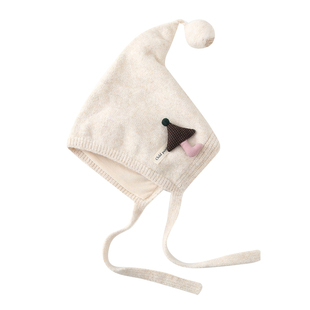 宝宝帽子秋冬款可爱蘑菇尖顶儿童护耳帽男女童保暖系带针织毛线帽