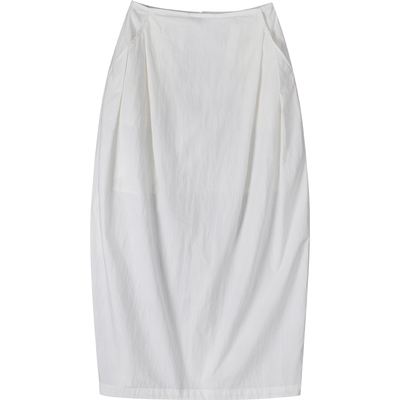 PURITY小众简约白色气质花苞遮胯设计后开叉夏季女时尚百搭半裙