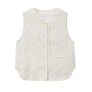 如意连云【槿帛】冬款真丝丝绒绣花夹棉马甲女新中式国风流苏背心