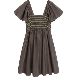 【播奥莱】播商场同款夏季新款彩色花式打揽大气方领连衣裙