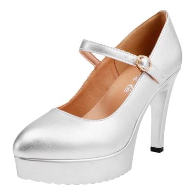 银色尖头细跟配旗袍走秀鞋模特高跟皮鞋女11c职业单鞋4243大码鞋