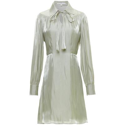 OBEG欧碧倩飘带小V领连衣裙收腰光泽感中长裙50443505