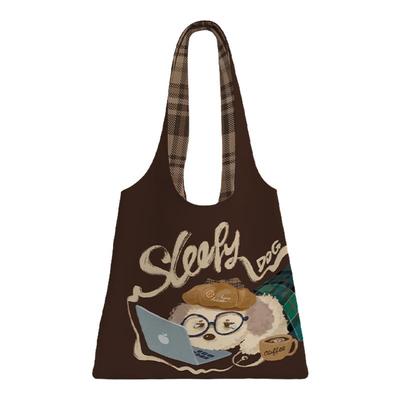 原创瞌睡狗大容量帆布包秋冬休闲上班通勤高级感韩系慵懒风单肩袋