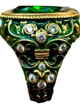 银华丽绿色珐琅冰碎宝石戒指雕刻