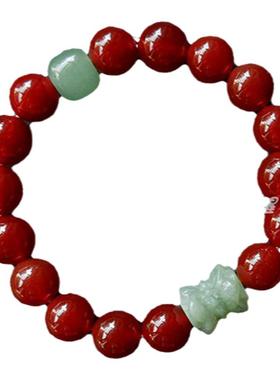 天然红玛瑙手串岫玉莲花新中式国风手串小众红色本命年转运珠手链