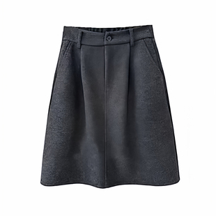 大码毛呢花苞半身裙女秋冬通勤小个子中裙梨形高腰显瘦伯克利裙子