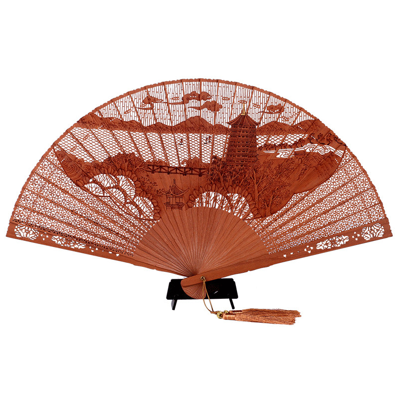 王星记非遗烫花红檀折扇送老外